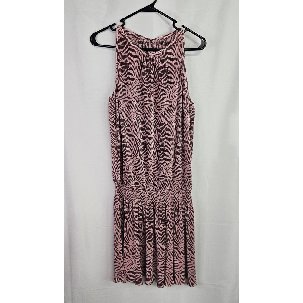 Ramy Brook Zebra Knit Paris Sleeveless Pleat Mini Dress Sz. L Nwt